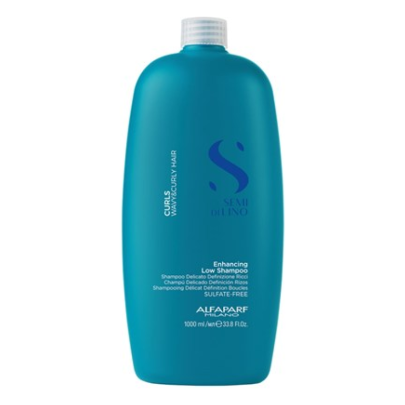 Close up of Alfaparf Semi Di Lino curls conditioner bottle design