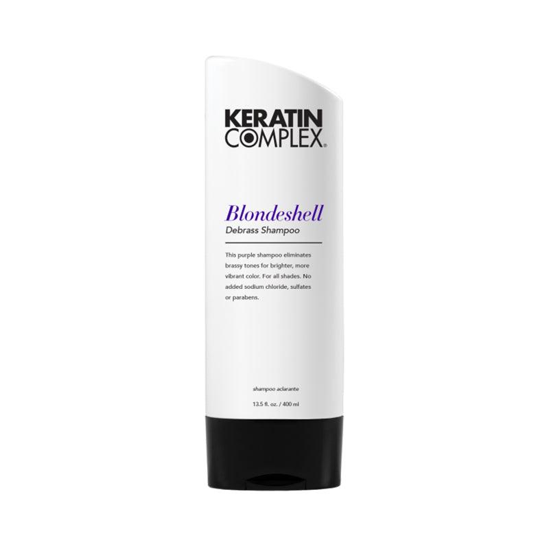 Keratin Complex Blondeshell Shampoo neutralizes brassy tones in blonde hair