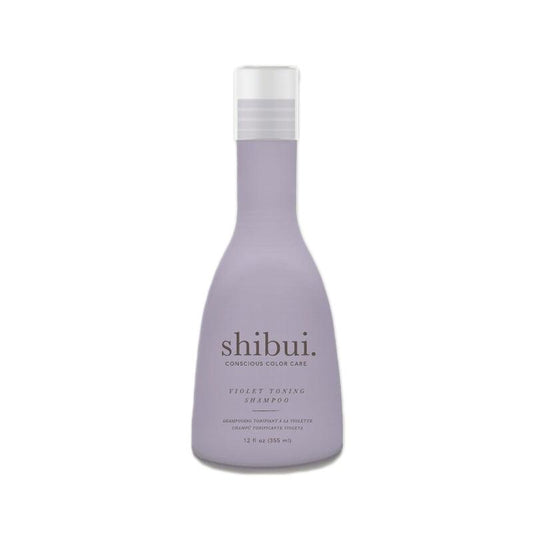 Shibui violet toning shampoo neutralizes brassiness in blonde hair